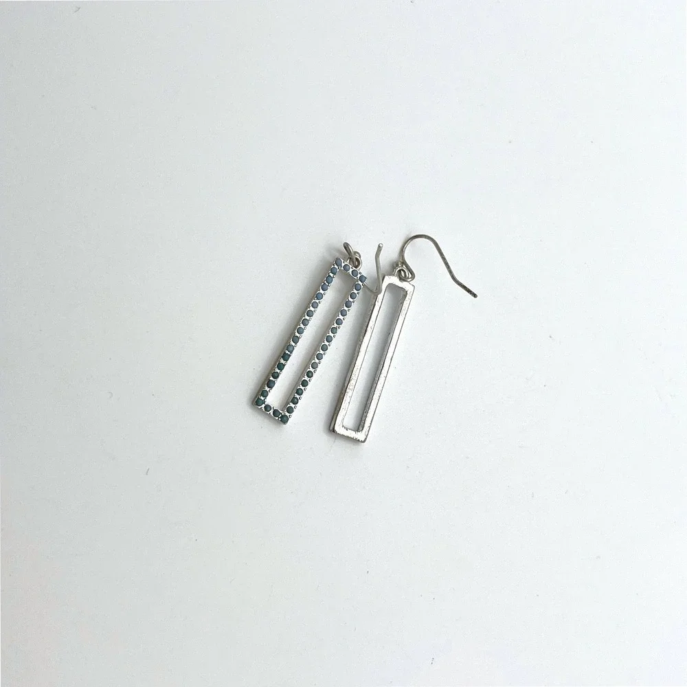 Silver Tone‎ Turquoise Beaded Rectangular Geometric Drop Dangle Earrings